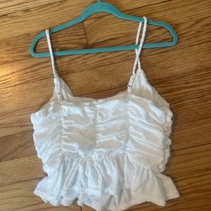 White cropped top, embroidered white spots